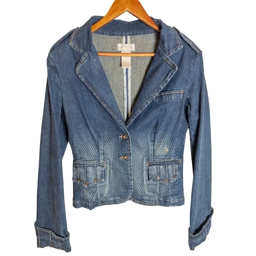 Baby Phat Y2K Denim Blazer Logo Jacket Cropped Large